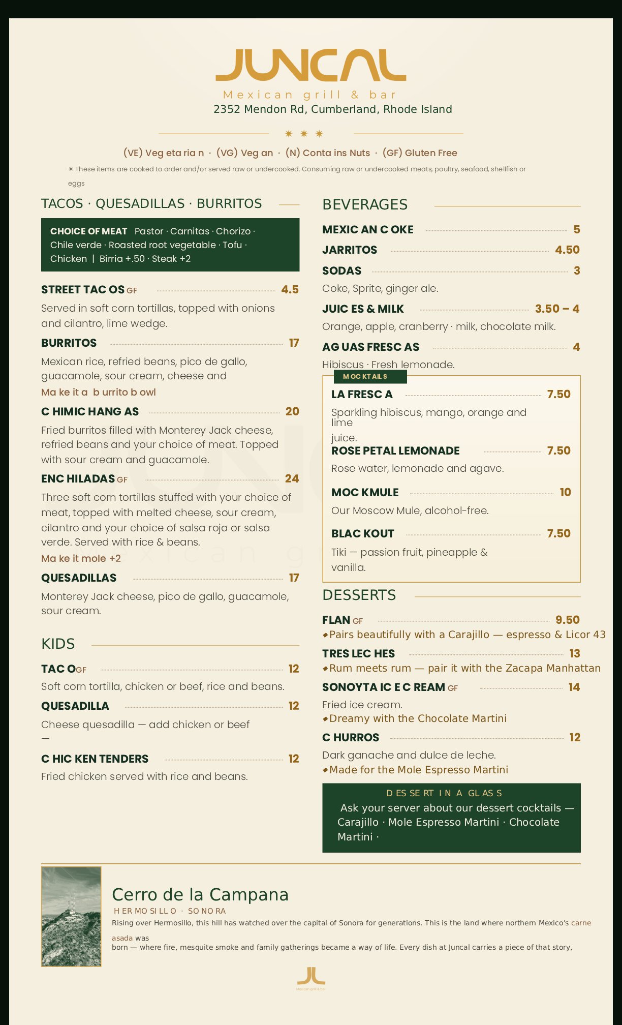 Juncal Mexican Grill Food Menu Page 2